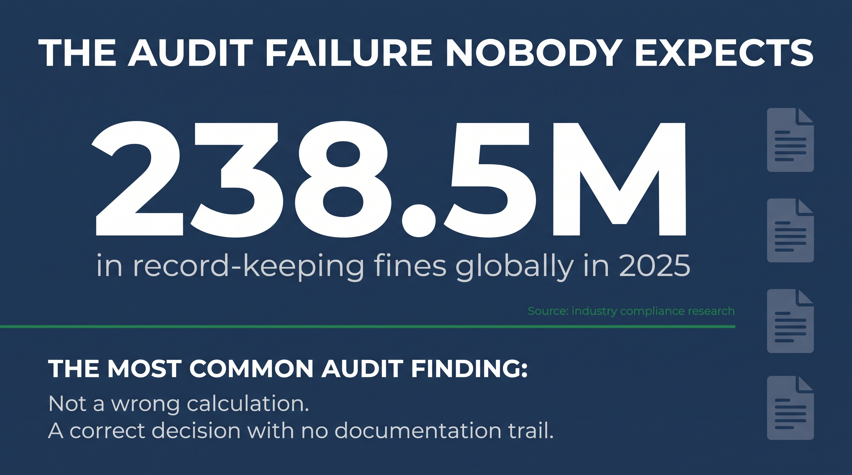Global record-keeping documentation fine trend and audit-finding impact indicators.